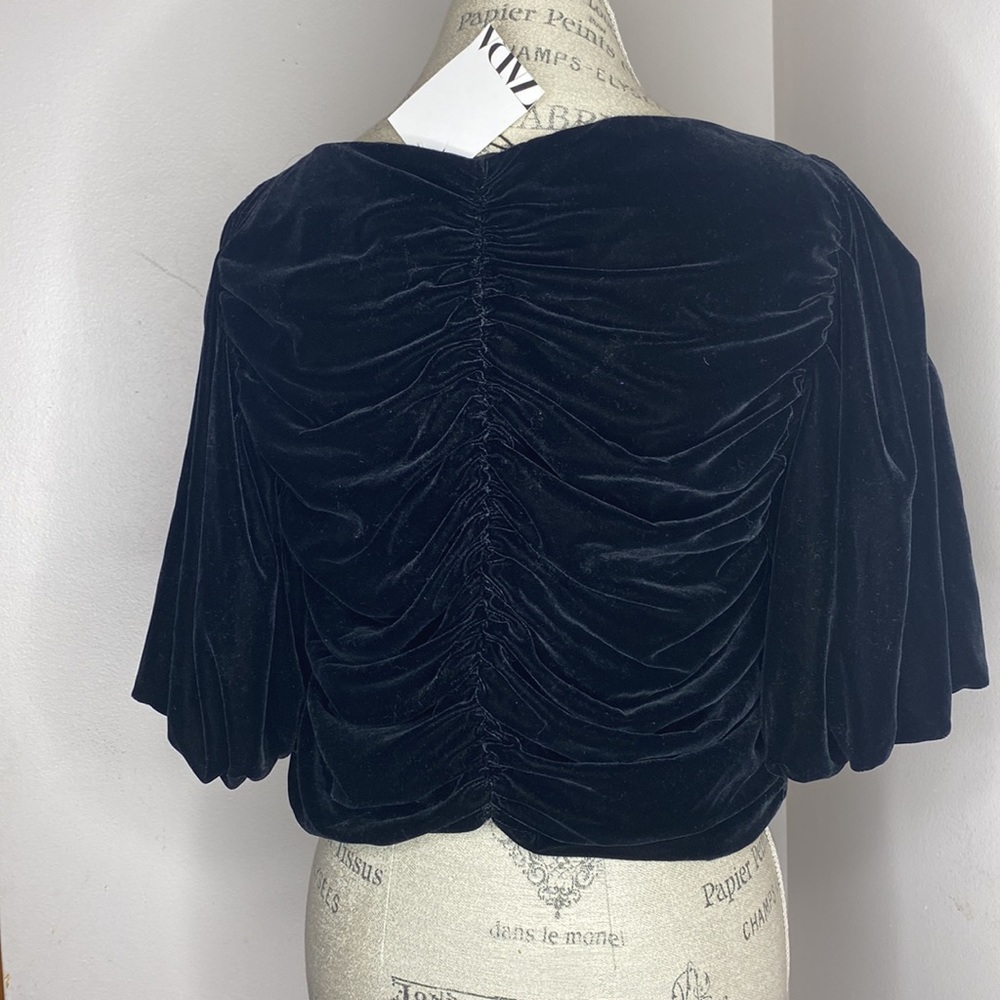 ZARA Black Velvet Rauch Button Top XL - Picture 4 of 9